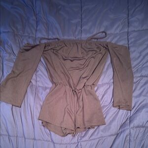 Pinc Premium Brown Off-Shoulder Kids One Piece